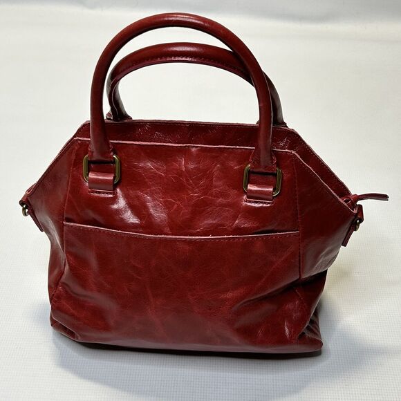 ELLIOT LUCCA Dome Satchel Bag | Faro Red Glazed Crackled Leather Crossbody - Picture 3 of 15